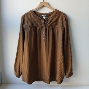 Duluth Trading Flannel Popover Shirt Brown Stripe Women's XL